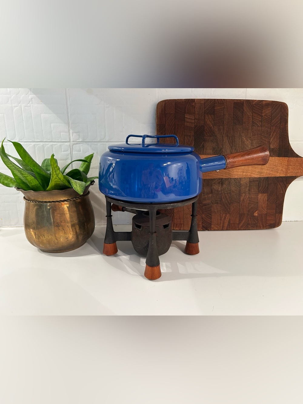 Superbe vintage Ensemble à fondue DANSK, 8 pouces bleu royal